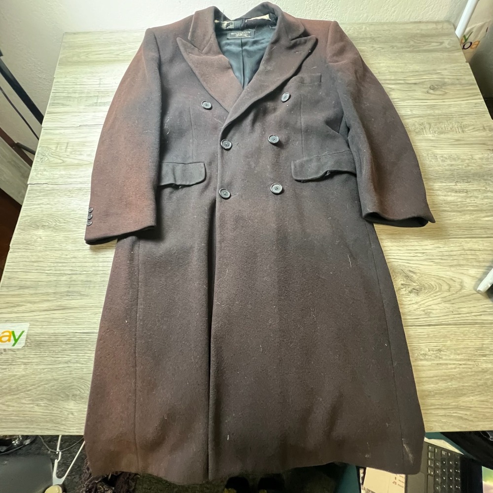 Burberrys Overcoat Mens 44 Brown Wool Double Breasted Vintage Bloomingdales Coat